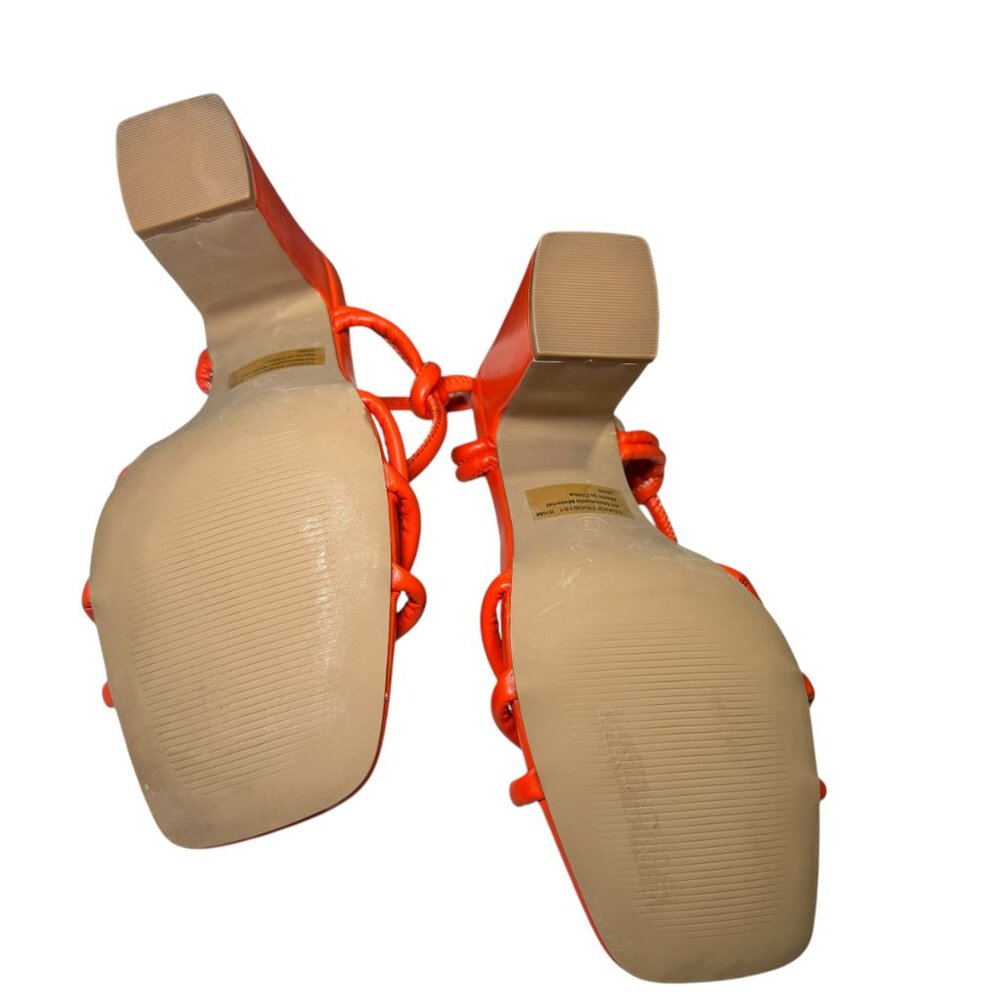 Steve Madden Orange Strappy Block Heel Sandals NWT Size 8.5 Square Toe Knotted - Picture 6 of 8